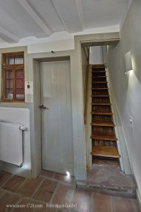 Very steep stairs. It's original from 1728. Please use it backwards if you go down and be careful all the time. Do not let toddlers use it unattended.